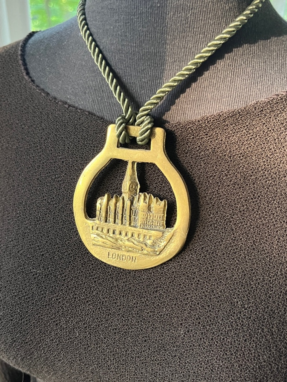 London Brass Pendant Necklace in Antique Gold-Horse Medallion